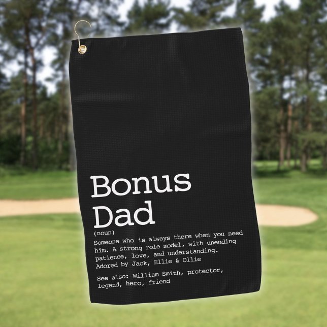 Serviette De Golf Prime personnalisé pour papa en bonus, beau-père D (Custom Bonus Dad Stepdad Definition Black Golf Towel)
