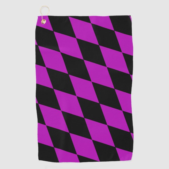 Serviette De Golf Purple Black Harlequin Diamonds Checkers Design  (Devant)