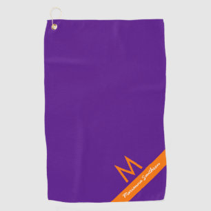 Serviette De Golf Purple Orange Moderne Nom Monogramme Personnalisé
