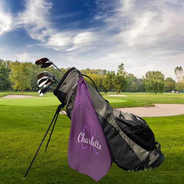 Serviette De Golf Purple parties scintillant supprime le nom monogra (Créateur téléchargé)
