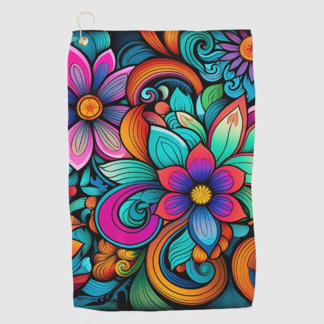 Serviette De Golf Rainbow Floral Golf Towel (Devant)