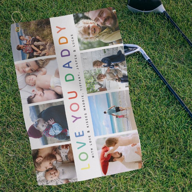 Serviette De Golf Rainbow 'LOVE YOU DADDY' Photo Collage Keepsaké (Créateur téléchargé)