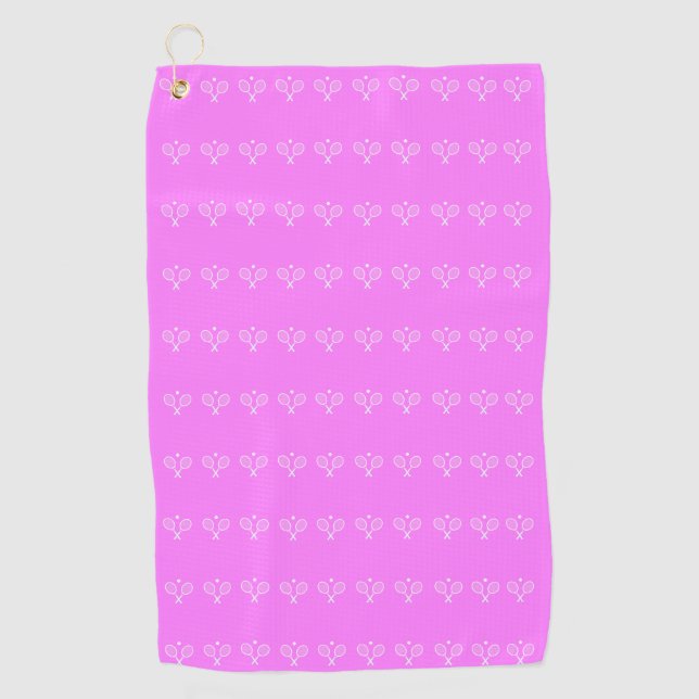 Serviette De Golf Raquettes de tennis et boule rose profond (Devant)