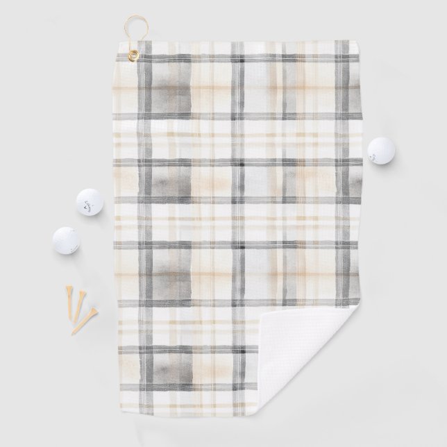Serviette De Golf Rayes carreaux gris jaune crème (En situation)