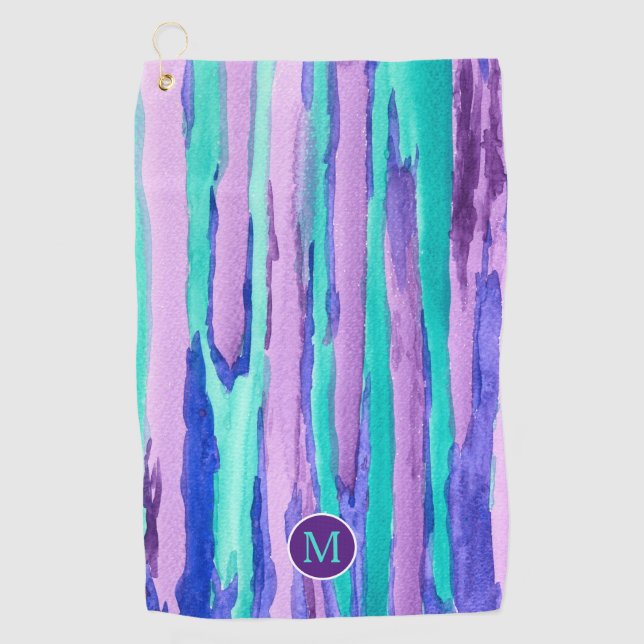 Serviette De Golf Rayures pourpres d'abrégé sur turquoise (Devant)
