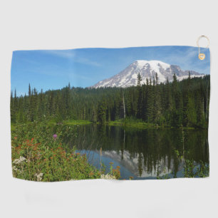 Serviette De Golf Reflet du lac du mont Rainier avec des fleurs sauv