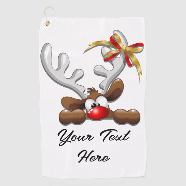 Serviette De Golf Reindeer Puzzled drôle Caractère de Noël (Devant)