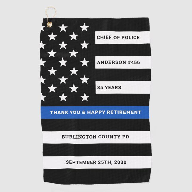 Serviette De Golf Retraite de police personnalisée Ligne bleue mince (Devant)