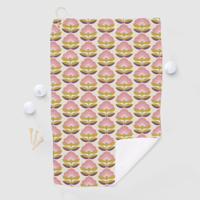 Serviette De Golf Rétro motif floral rose et pourpre (En situation)