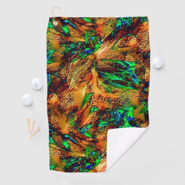 Serviette De Golf Roche très rustique en jaune brûlé avec tache vert (En situation)