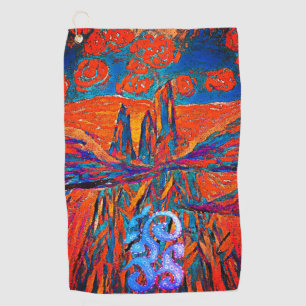 Serviette De Golf Roses expressifs dans le ciel mystère impressionni