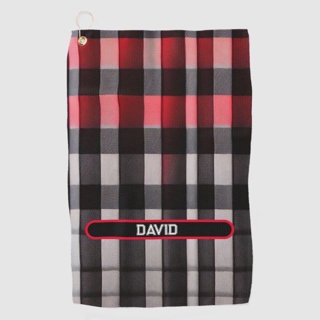 Serviette De Golf Rouge Noir Abstrait Plaid Collection moderne (Devant)