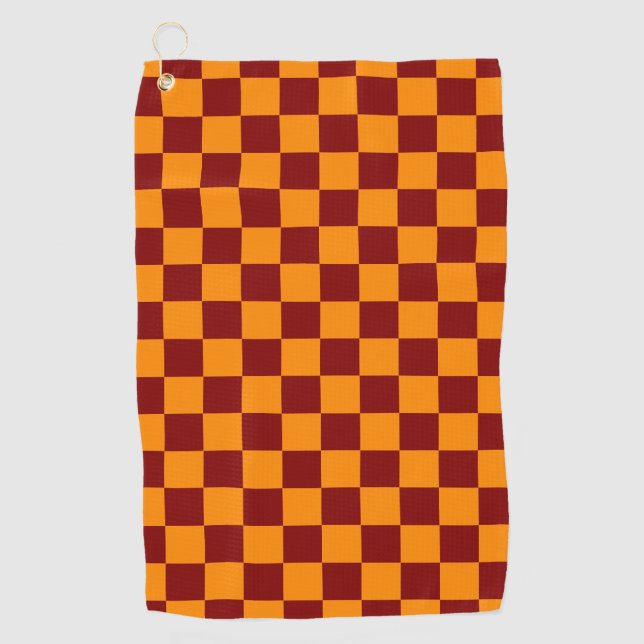 Serviette De Golf Rouge + Orange À damiers Motif de tableau de bord (Devant)