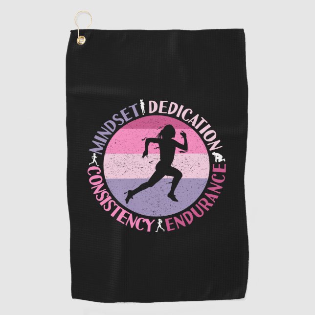 Serviette De Golf Running Mindset - Citation d'endurance de la fille (Devant)