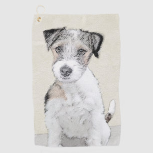 Serviette De Golf Russell Terrier Rough Painting - Art original du c
