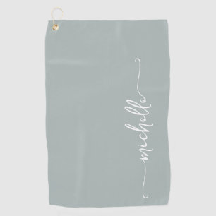 Serviette De Golf Sage Green Monogramme Nom Script élégant