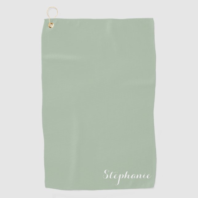 Serviette De Golf Sage Green Nom Moderne Élégant Monogramme Boho (Devant)