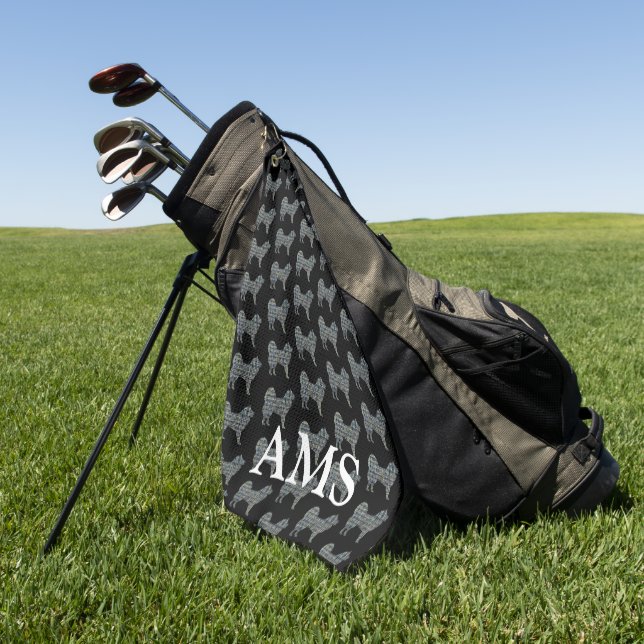 Serviette De Golf Samoyé souriant chien mignon Silhouette Y&B grille (Vert)