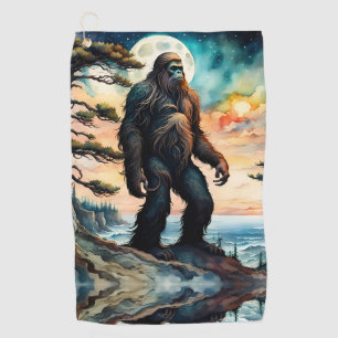 Serviette De Golf Sasquatch debout sur la crête surplombant l'océan