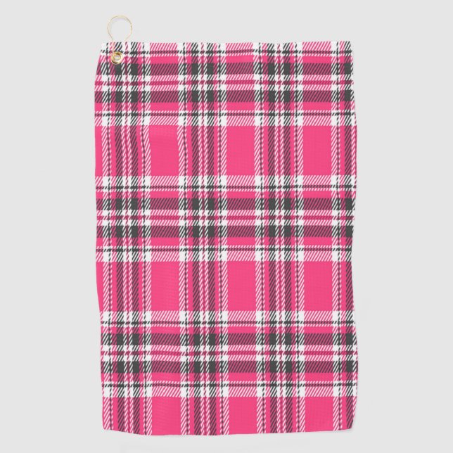 Serviette De Golf Scotland Pink et Black Tartan Plaid (Devant)