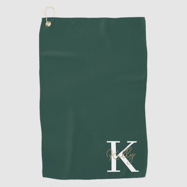 Serviette De Golf Script moderne Emerald Green Monogram (Devant)