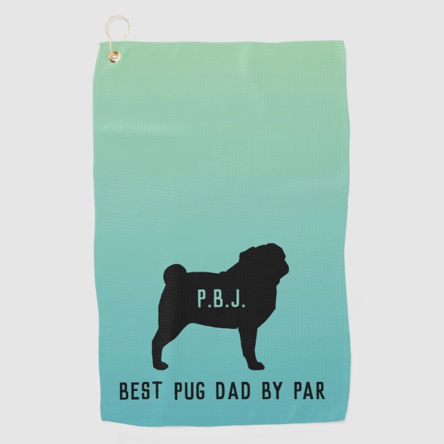 Serviette De Golf Silhouette de carlin avec texte personnalisé (Devant)