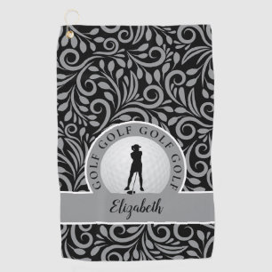 Serviette De Golf Silhouette de Golfer Personnalisé Chic Motif noir