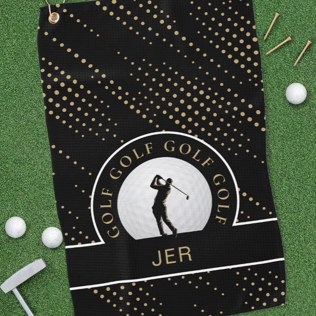 Serviette De Golf Silhouette de Golfeur Homme Personnalisé Motif Bla (Créateur téléchargé)