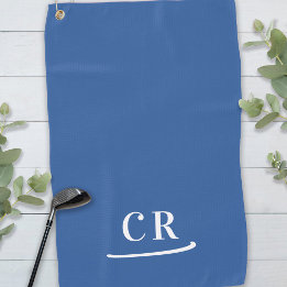 Serviette De Golf Simple Monogramme Moderne Bleu Blanc