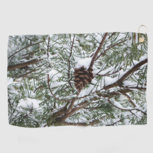 Serviette De Golf Snowy Pine Cône II hiver Photographie de la nature