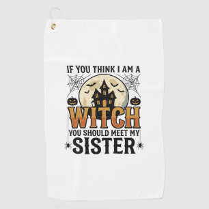 Serviette De Golf Sœur sorcière drôle Halloween Graphique vintage_1