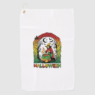 Serviette De Golf Sorcière d'Halloween Chaudron Brasserie Chat Noir
