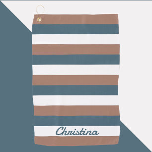 Serviette De Golf Stripes Motif Personnaliser Turquoise Brown Blanc