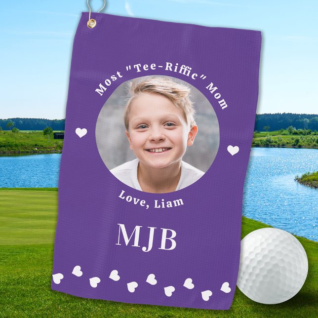 Serviette De Golf Style MOM Personnalisé Photo Chic Golfer Purple (Créateur téléchargé)