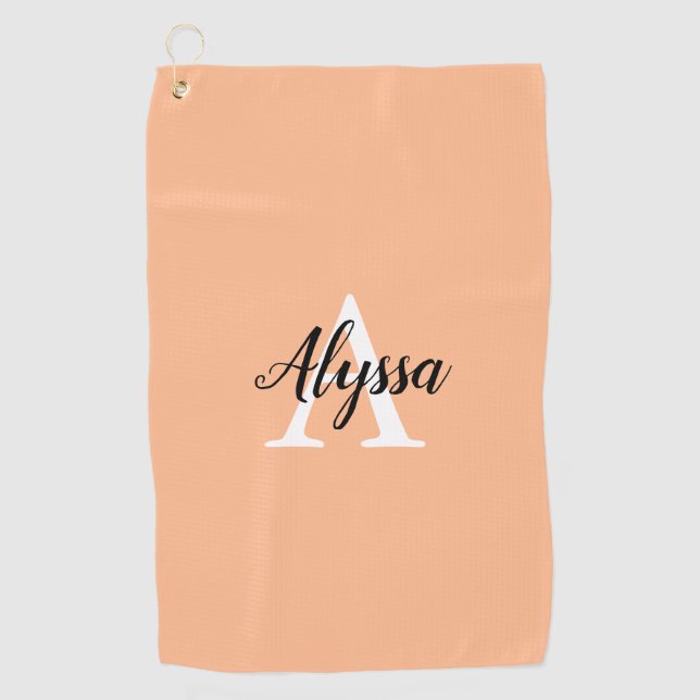 Serviette De Golf Stylish Peach Monogram Script Golf Serviette (Devant)