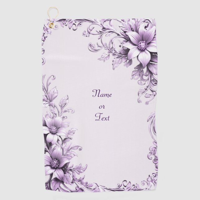 Serviette De Golf Stylish Purple Flowers Golf Towel (Devant)