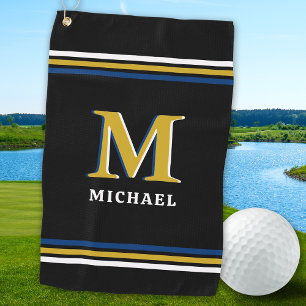 Serviette De Golf Stylo Black Gold Personnalisé Golfer Monogramme