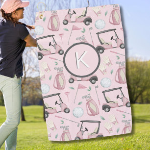 Serviette De Golf Stylo Rose Feminine Golf Design Personnalisé Monog
