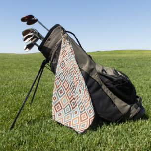 Serviette De Golf Symbole aztèque Bloc gros Motif Teals Rusts Crème
