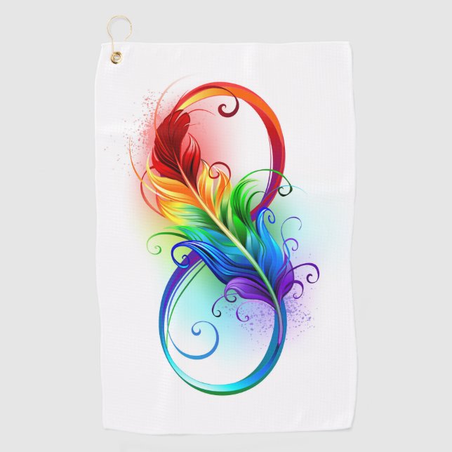 Serviette De Golf Symbole d'infini avec plume arc-en-ciel (Devant)