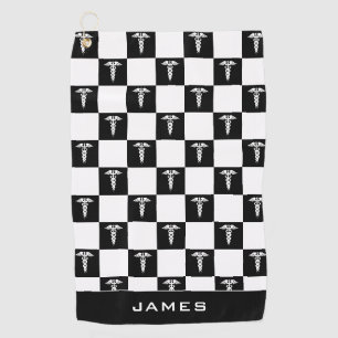 Serviette De Golf Symbole Médicale noir et blanc personnalisé Caduce