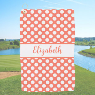 Serviette De Golf Taches de pois orange amusantes nom personnalisé d