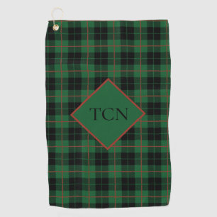 Serviette De Golf Tartan écossais à carreaux vert noir rouge Monogra