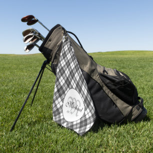 Serviette De Golf Tartan motif Noël noir blanc Monogramme