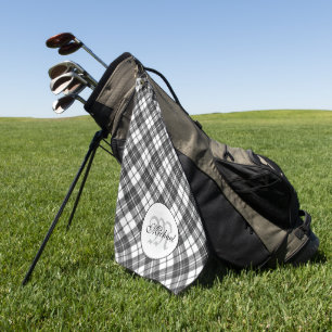 Serviette De Golf Tartan motif Noël noir blanc Monogramme