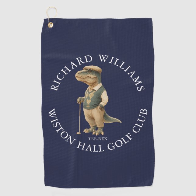 Serviette De Golf Tee-Rex Dinosaur Golfer Name And Club Navy Blue (Devant)