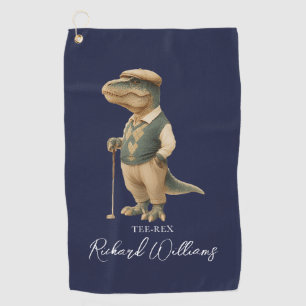 Serviette De Golf Tee-Rex Golfeur Dinosaure Signature Nom Bleu Marin