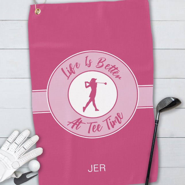 Serviette De Golf Tee Time Monogram - Design Humour rose pour elle (Tee Time Golfer Humor Sports Monogram Pink For Her Golf Towel)