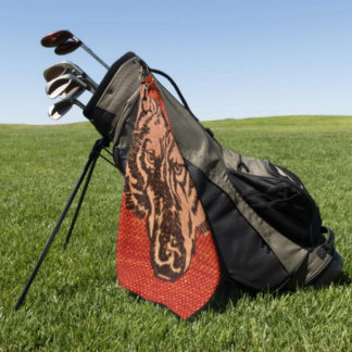 Serviette De Golf Tête de loup sur fond rouge 