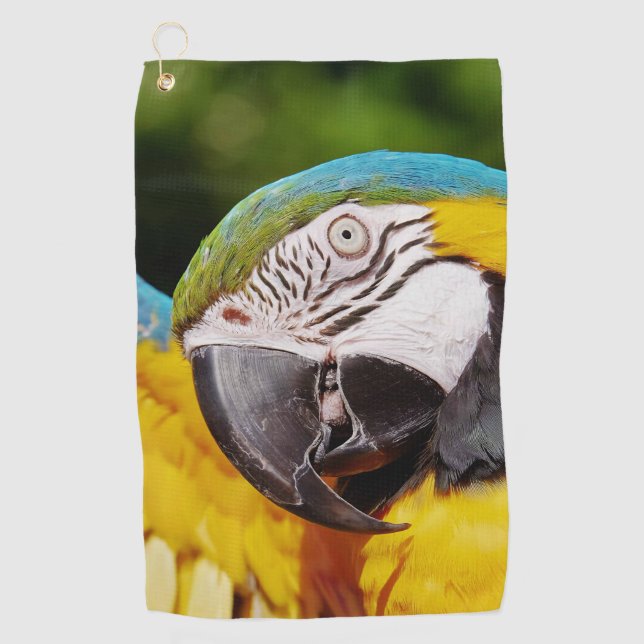 Serviette De Golf Tête d'un Macaw bleu et jaune (Devant)